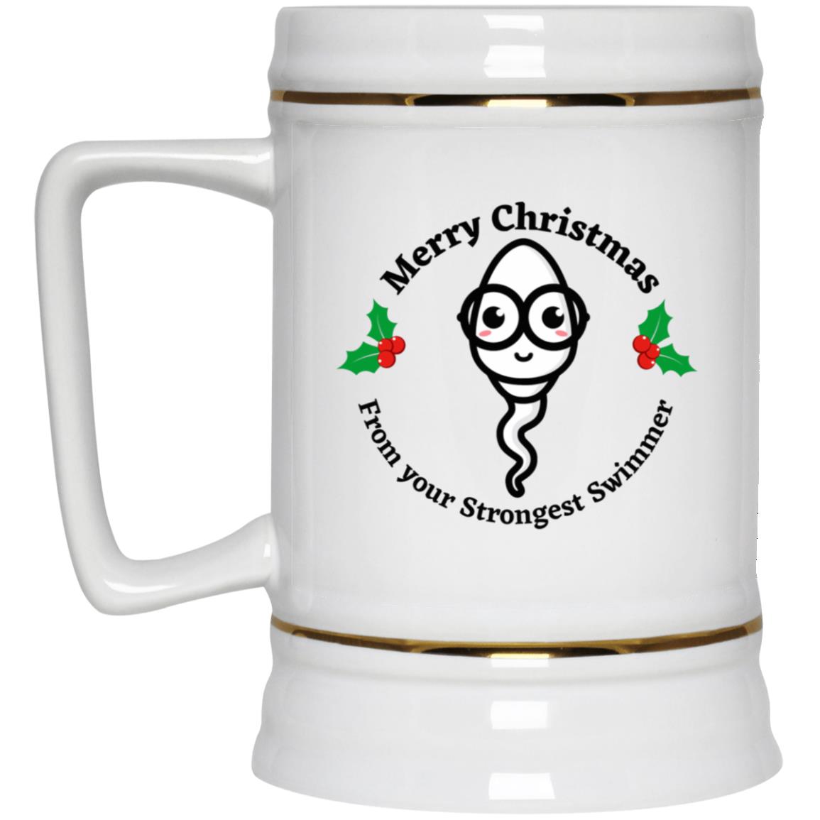 Merry Christmas From Your Strongest Swimmer (Glasses Sperm) Beer Stein 22oz.