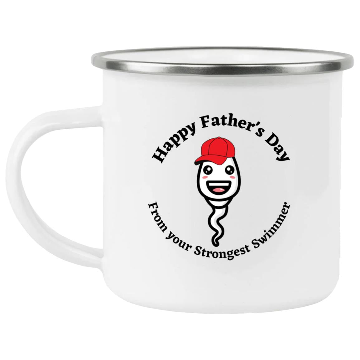 Strongest Swimmer (Dad / Father's Day Boy Sperm)Enamel Camping Mug