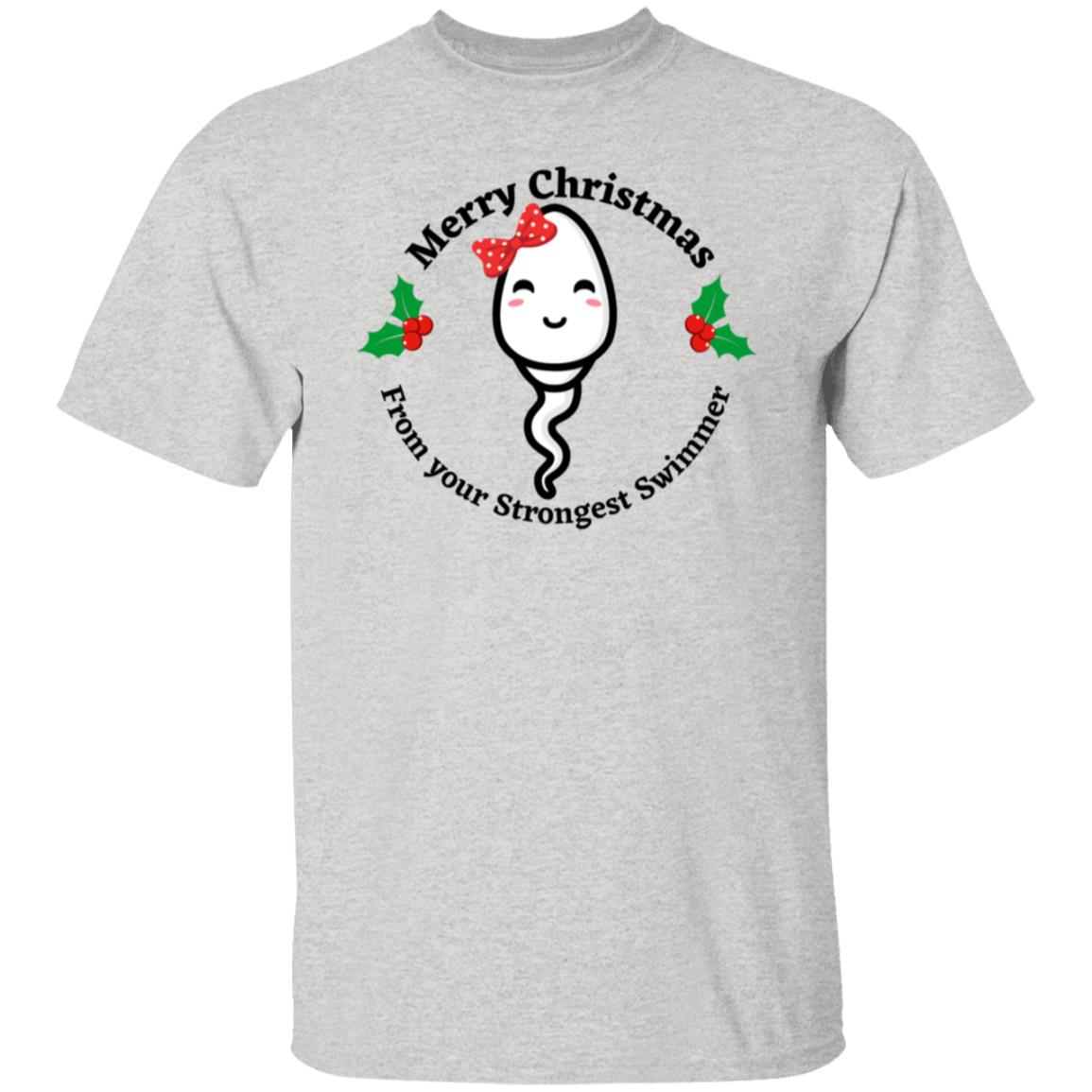 Merry Christmas From Your Strongest Swimmer (Red Bow Sperm)G500 5.3 oz. T-Shirt