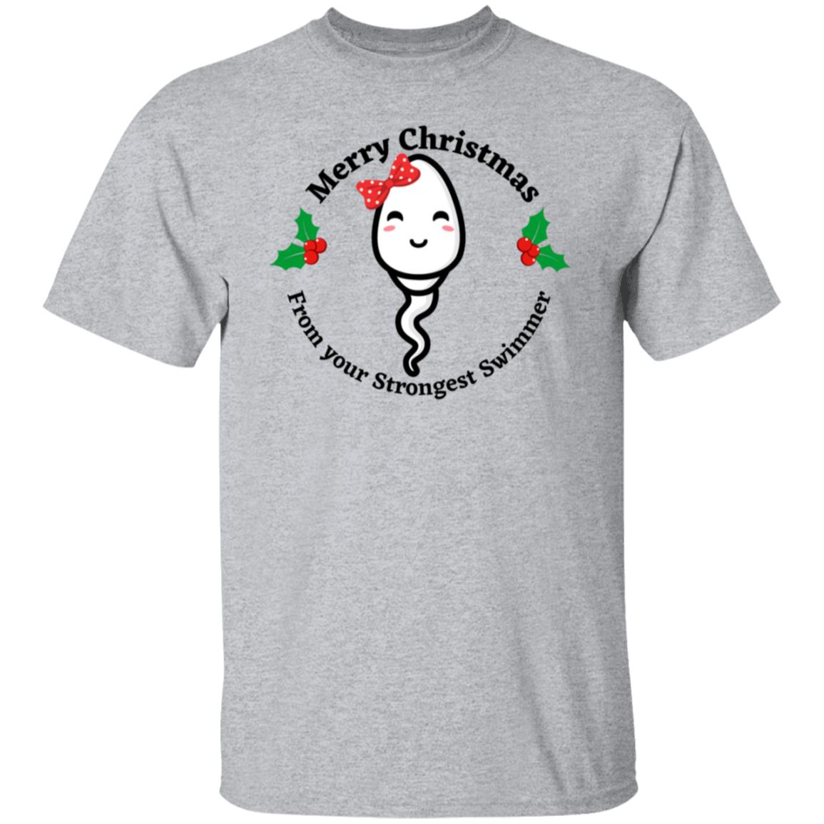 Merry Christmas From Your Strongest Swimmer (Red Bow Sperm)G500 5.3 oz. T-Shirt