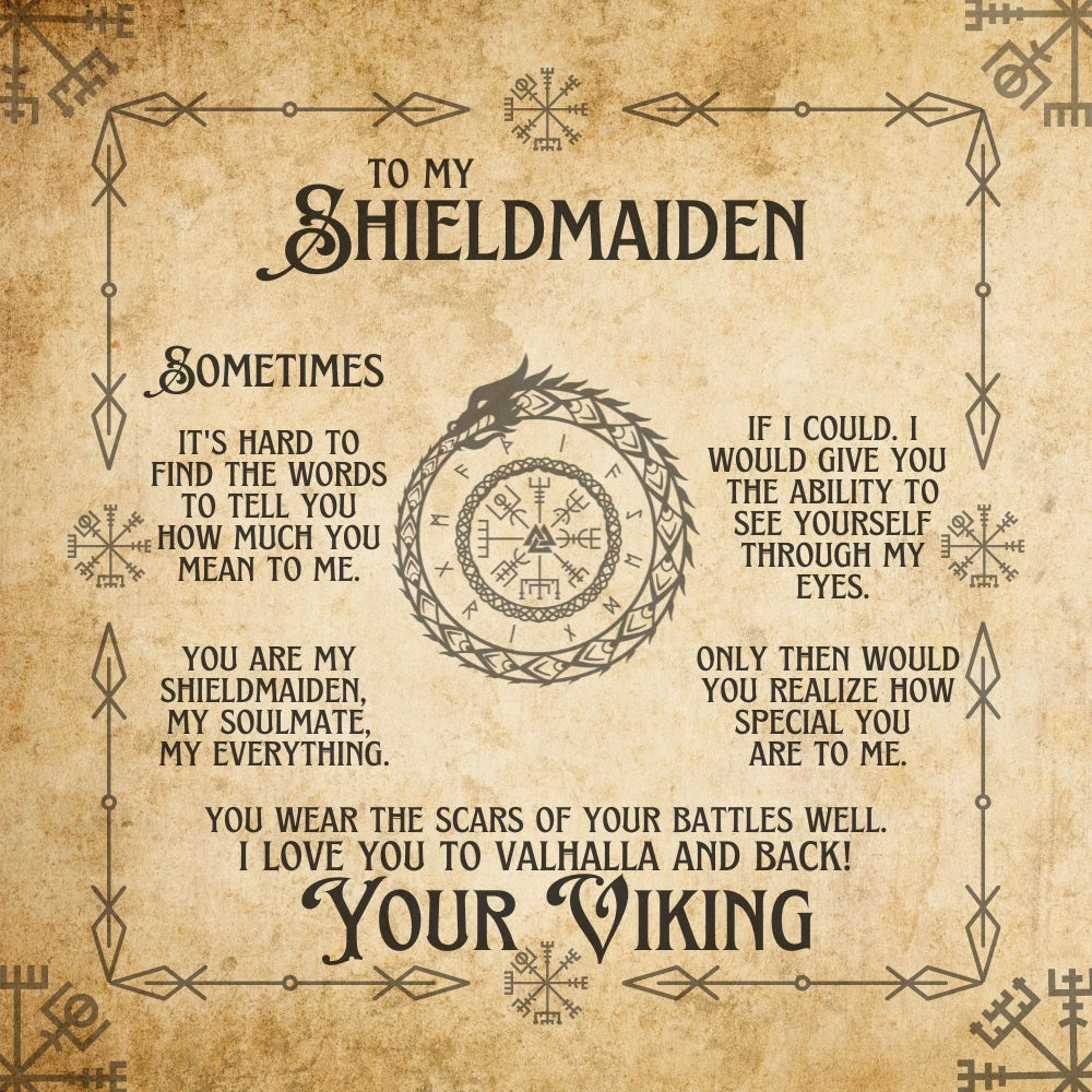 To My Shieldmaiden (Soulmate) - Viking Vegvisir / Compass Necklace with Black Cord