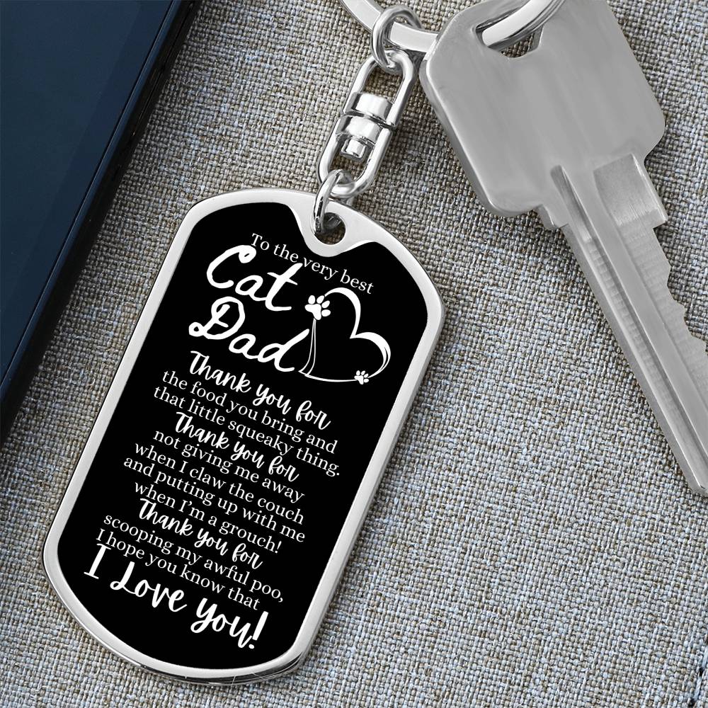 To the Very Best Cat Dad - Dog Tag Swivel Keychain
