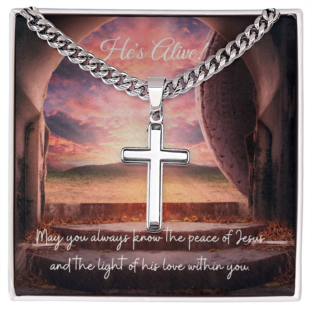 He's Alive (Easter) - Cuban Chain with Cross Necklace