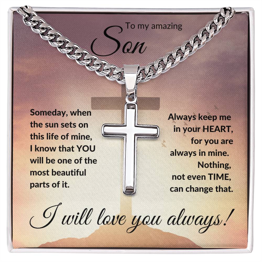 To My Amazing Son (Easter) - Cuban Chain with Cross Necklace