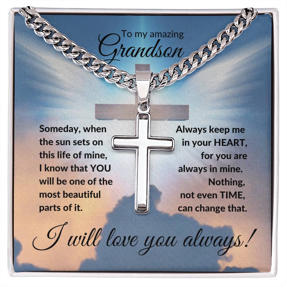 To My Amazing Grandson (Easter) - Cuban Chain with Cross Necklace