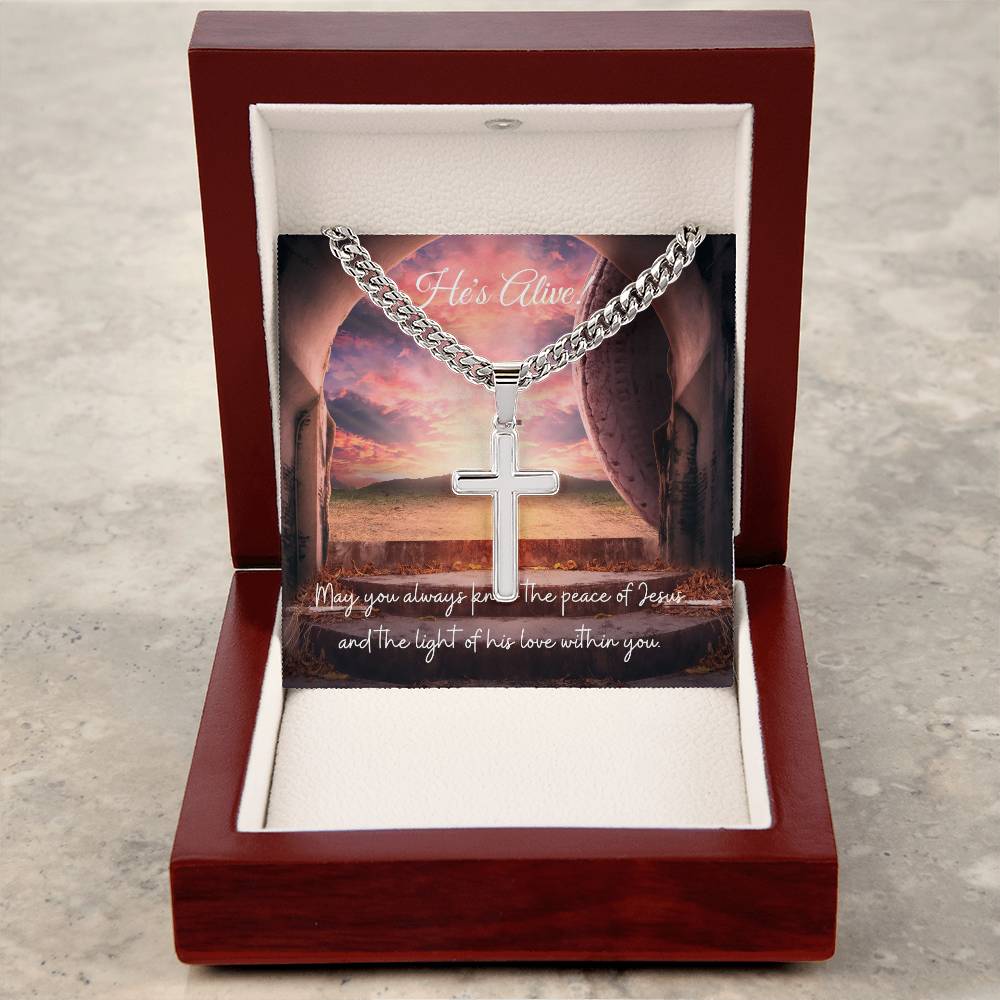 He's Alive (Easter) - Cuban Chain with Cross Necklace