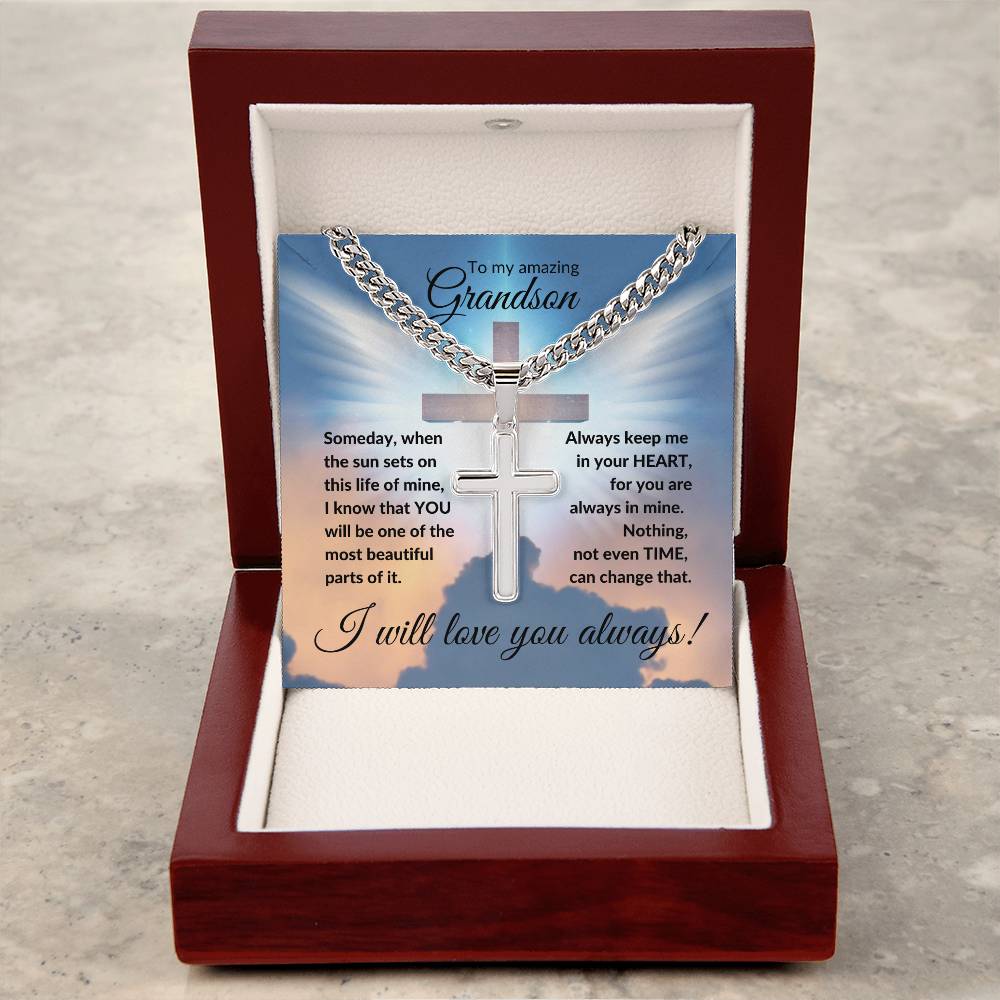 To My Amazing Grandson (Easter) - Cuban Chain with Cross Necklace