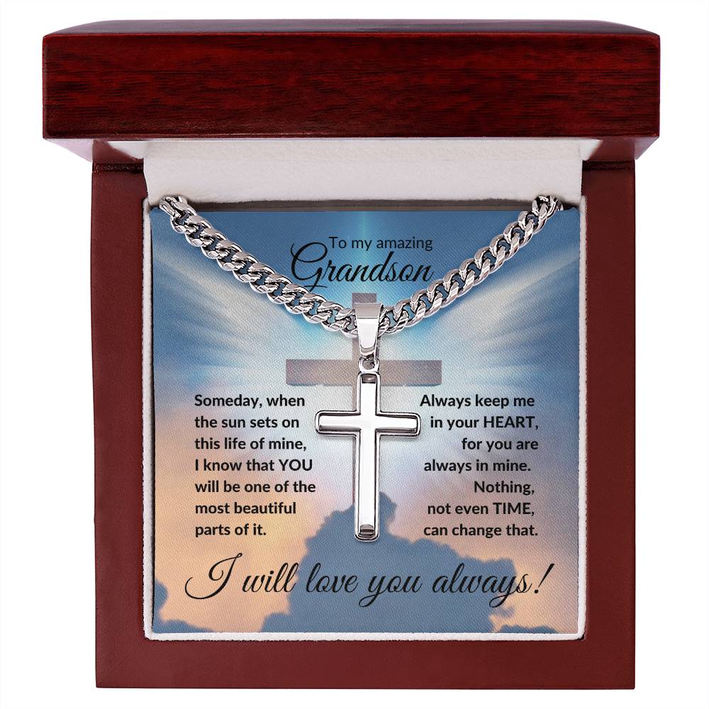 To My Amazing Grandson (Easter) - Cuban Chain with Cross Necklace