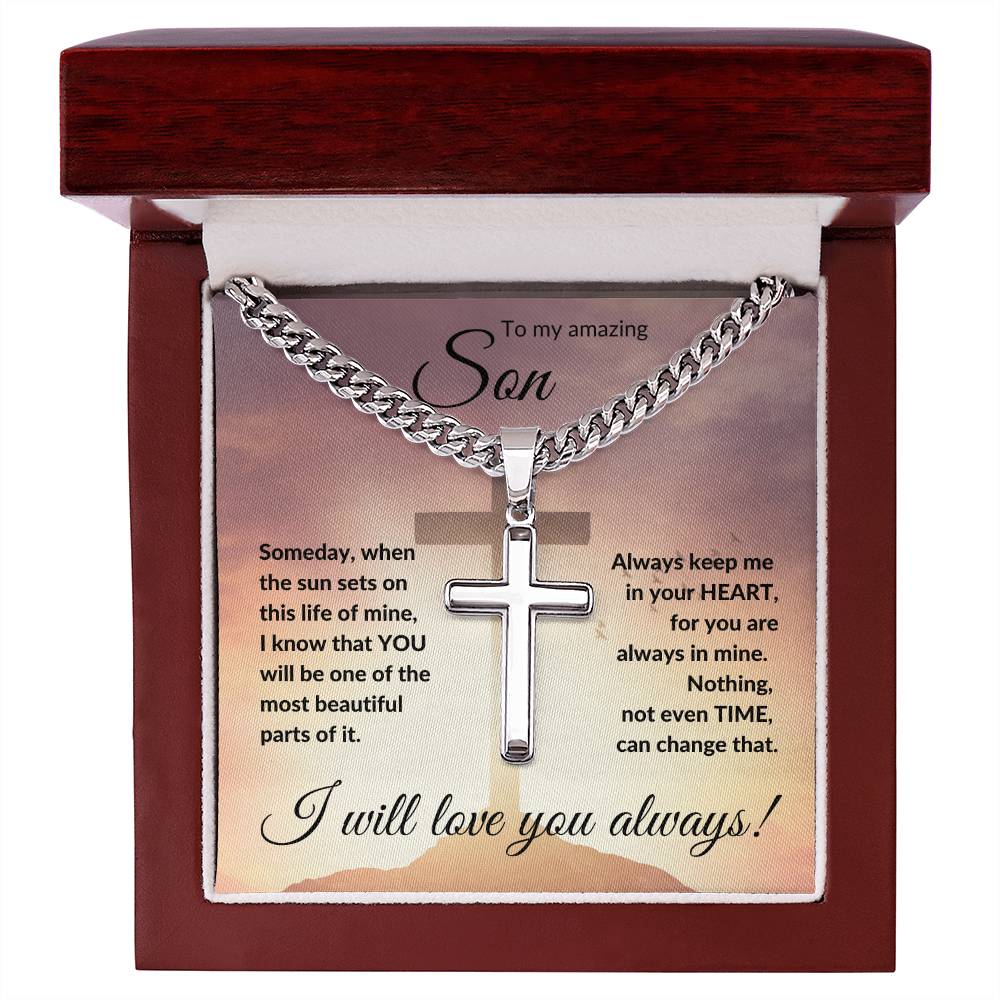 To My Amazing Son (Easter) - Cuban Chain with Cross Necklace