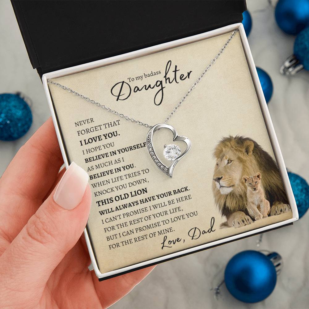 To my BadAss Daughter (Lion Beige Card) Forever Love Necklace