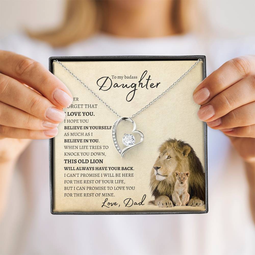 To my BadAss Daughter (Lion Beige Card) Forever Love Necklace