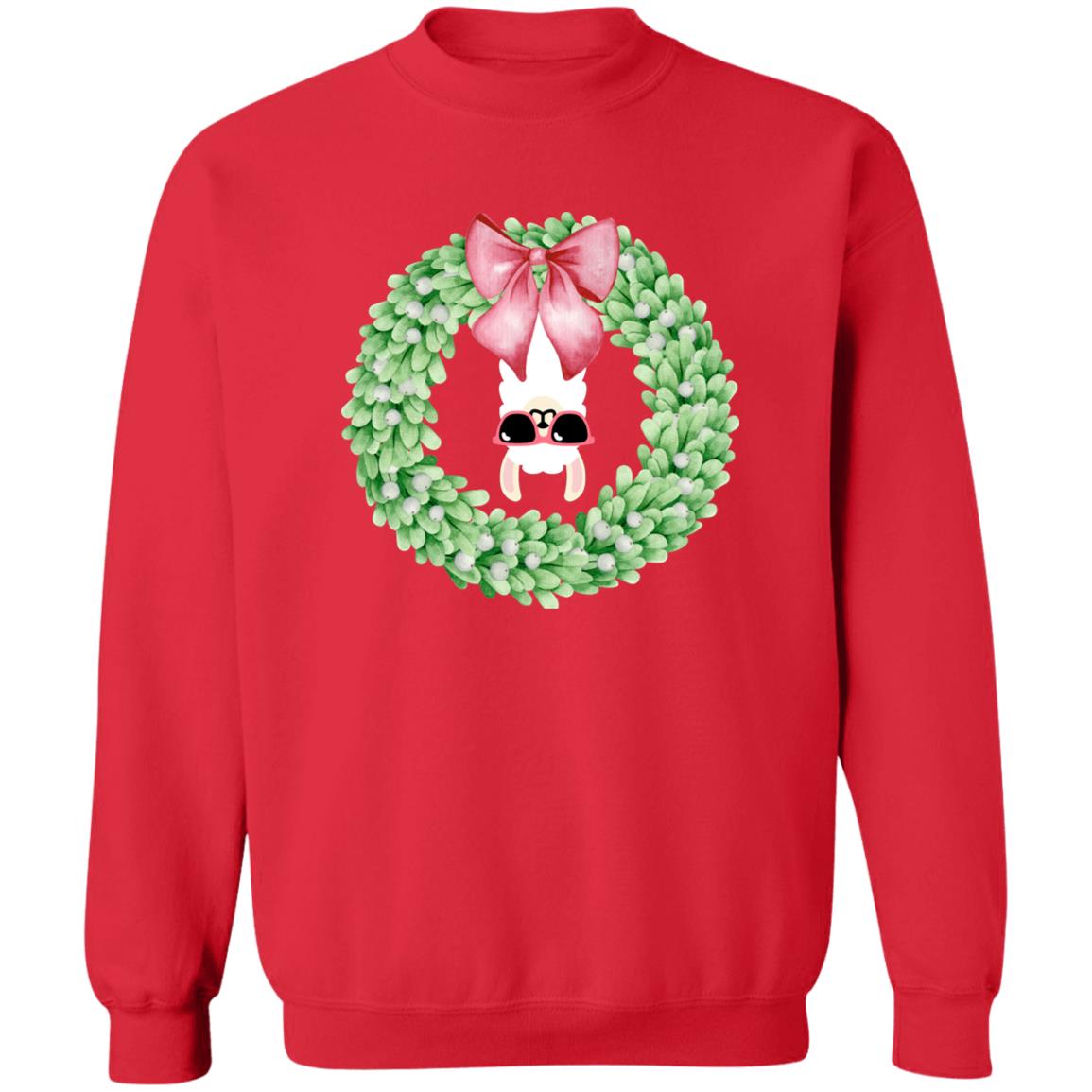 Llama Wreath Christmas - G180 Crewneck Pullover Sweatshirt