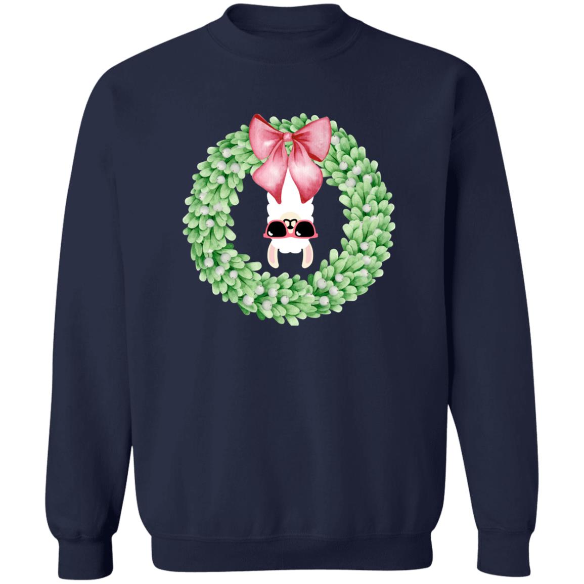 Llama Wreath Christmas - G180 Crewneck Pullover Sweatshirt