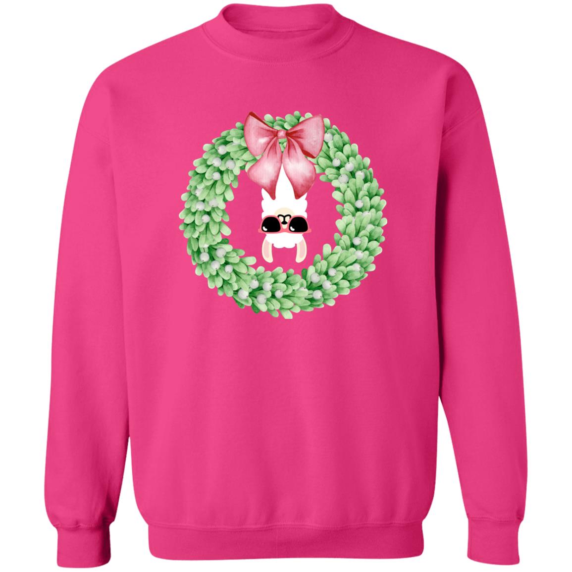 Llama Wreath Christmas - G180 Crewneck Pullover Sweatshirt