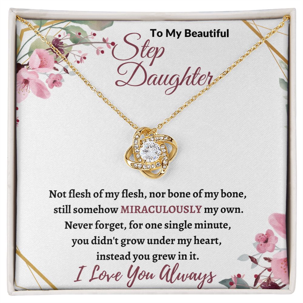 To My Beautiful Step Daughter / nonbiological (Burgundy Card) - Love Knot Necklace