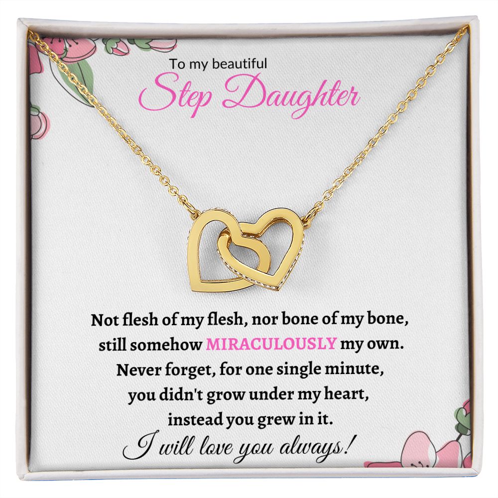 To My Beautiful Step Daughter / nonbiological (Pink Card) - Interlocking Hearts Necklace