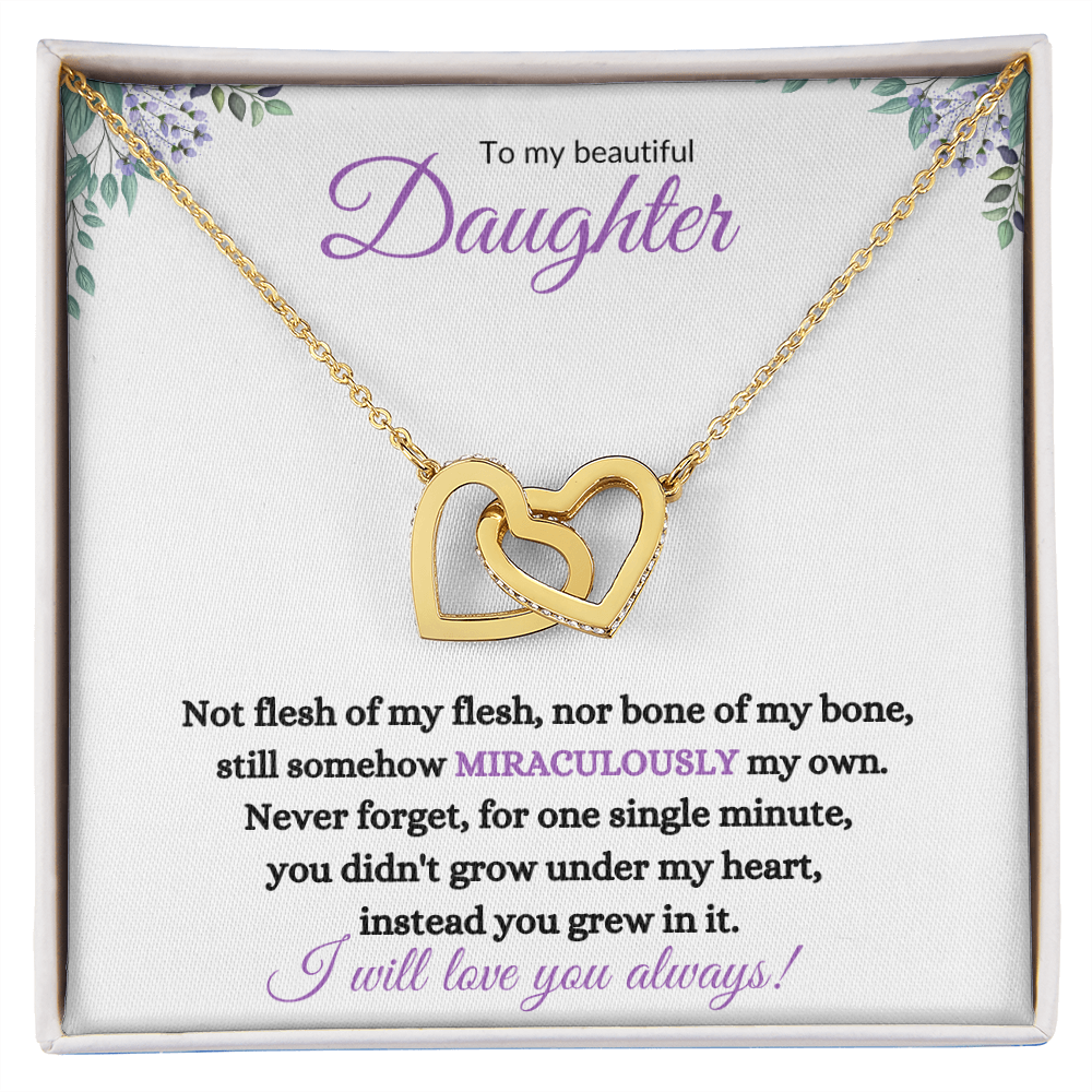 Nonbiological / Adopted Daughter (purple card) - Interlocking hearts Necklace