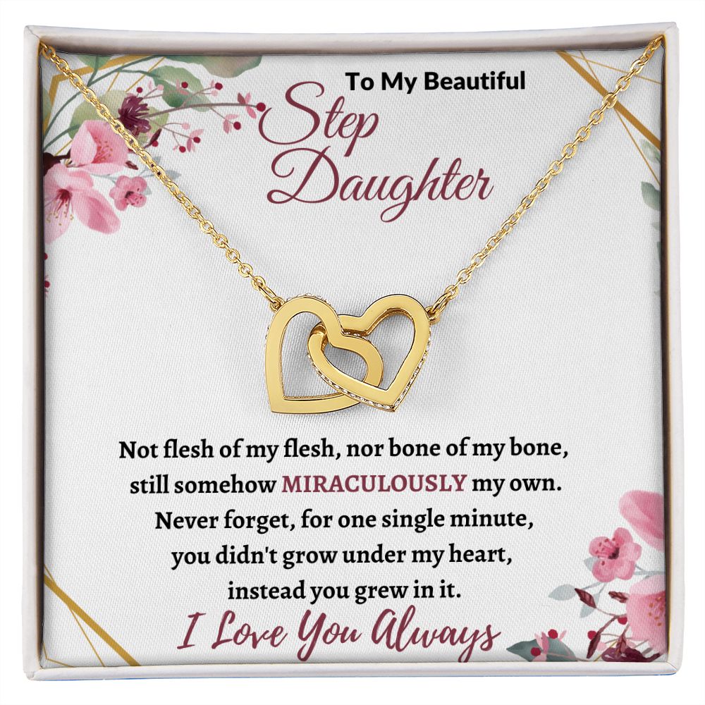 To My Beautiful Step Daughter / nonbiological (Burgundy Card) - Interlocking Hearts Necklace