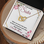 To My Amazing Sister (Burgundy Card) - Interlocking Hearts Necklace