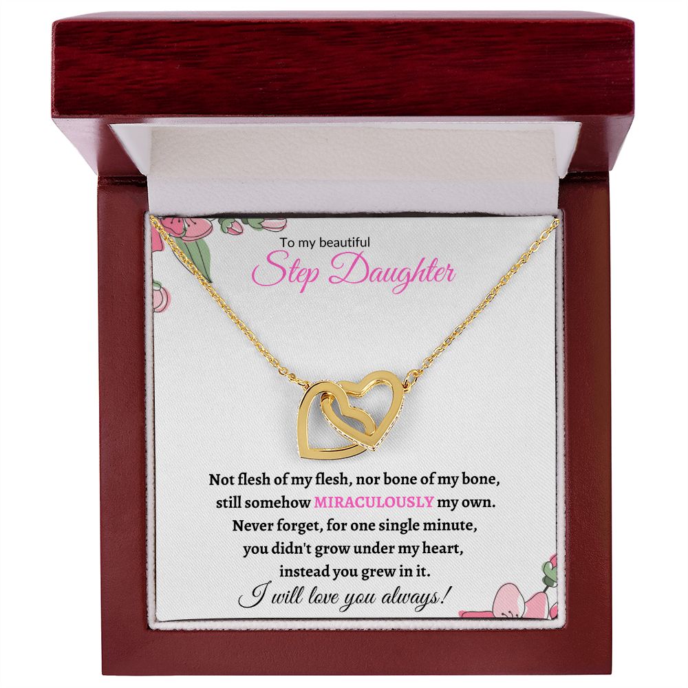 To My Beautiful Step Daughter / nonbiological (Pink Card) - Interlocking Hearts Necklace