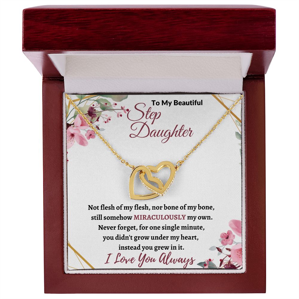 To My Beautiful Step Daughter / nonbiological (Burgundy Card) - Interlocking Hearts Necklace