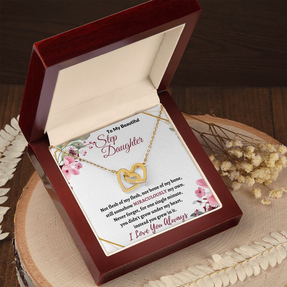 To My Beautiful Step Daughter / nonbiological (Burgundy Card) - Interlocking Hearts Necklace