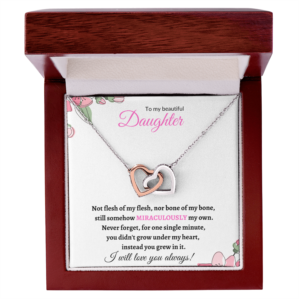 Nonbiological / adopted Daughter (Pink Card) - Interlocking hearts necklace