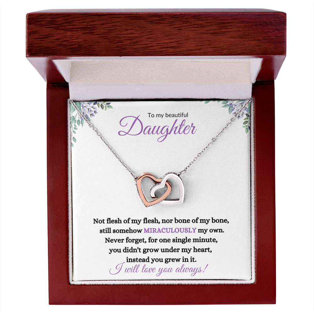 Nonbiological / Adopted Daughter (purple card) - Interlocking hearts Necklace