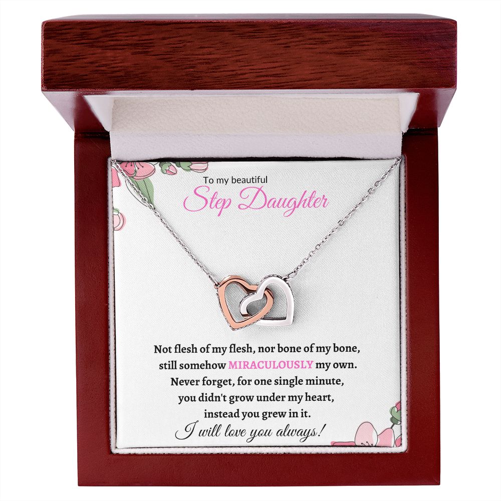 To My Beautiful Step Daughter / nonbiological (Pink Card) - Interlocking Hearts Necklace