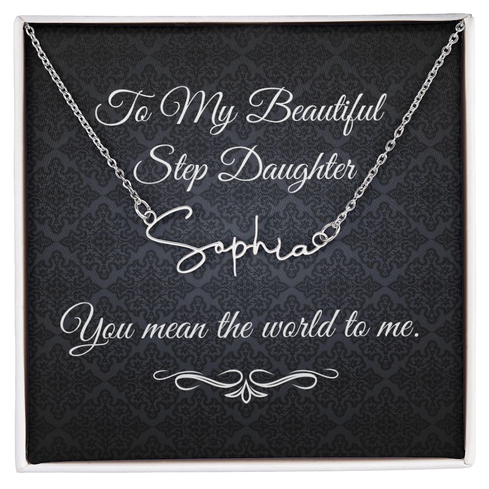 To My Beautiful Step Daughter / stepdaughter (Black Tapestry) - Script Name Necklace