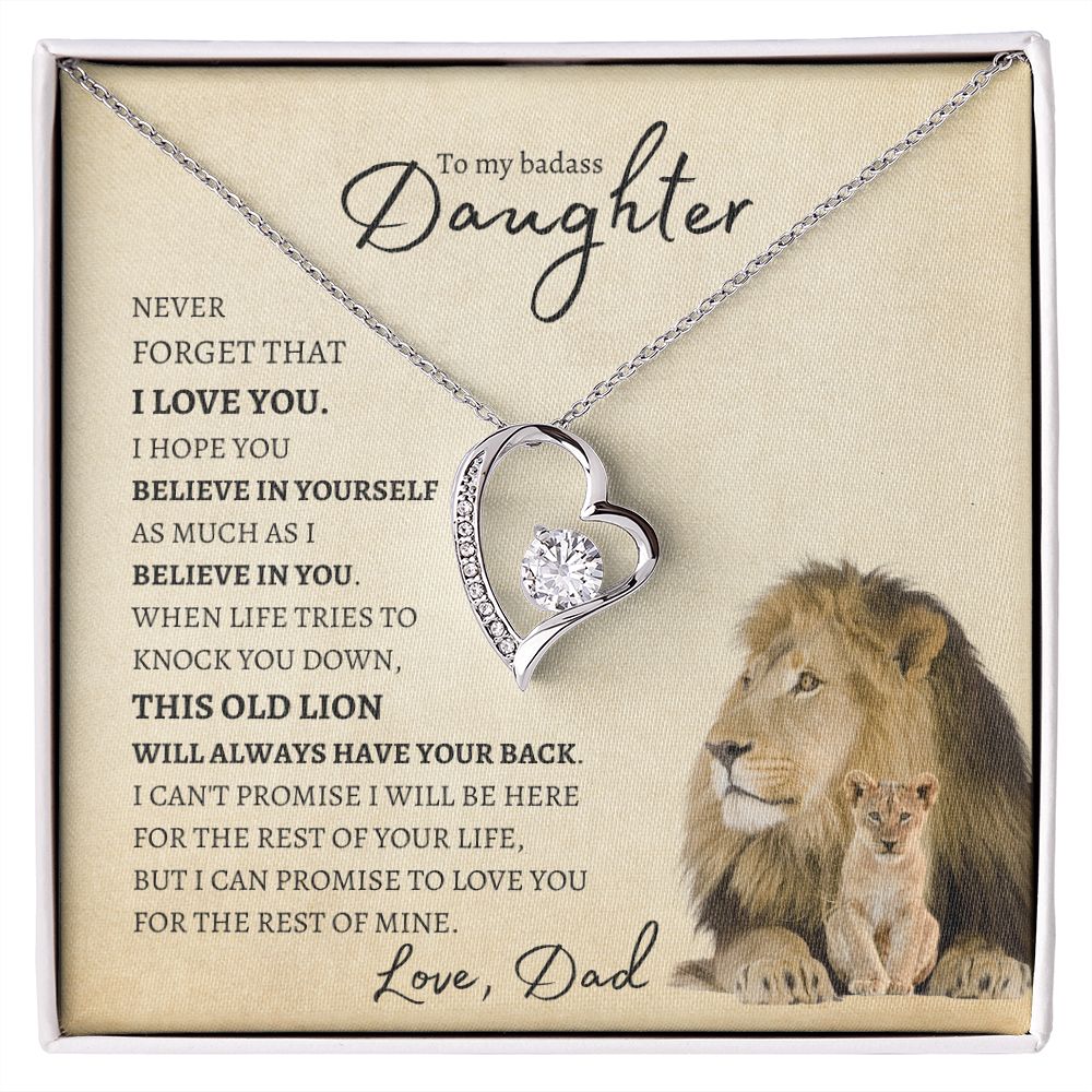 To my BadAss Daughter (Lion Beige Card) Forever Love Necklace