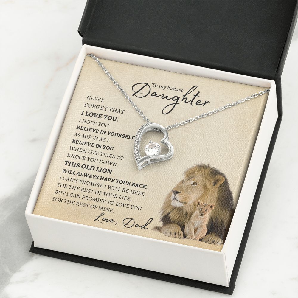 To my BadAss Daughter (Lion Beige Card) Forever Love Necklace