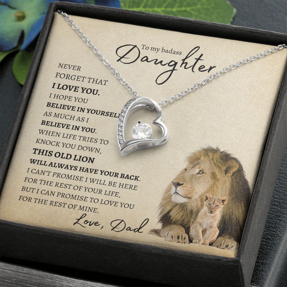 To my BadAss Daughter (Lion Beige Card) Forever Love Necklace