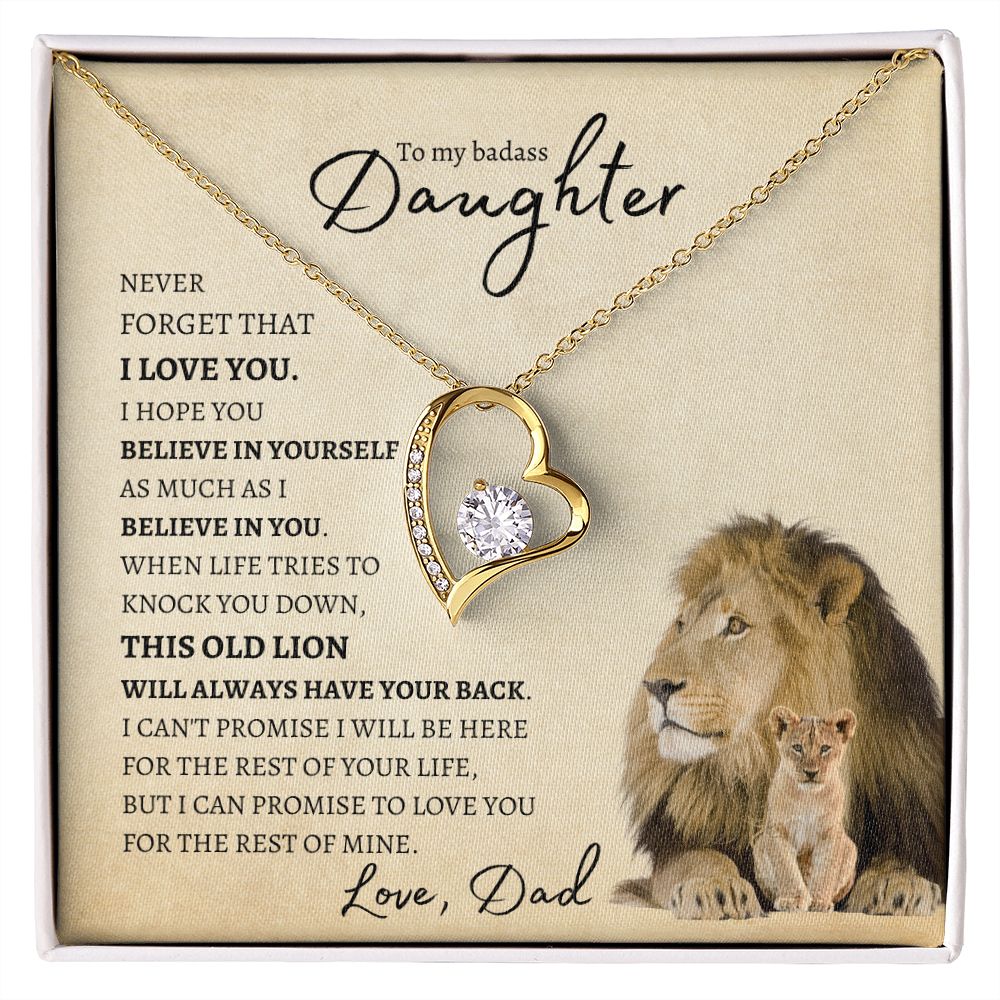 To my BadAss Daughter (Lion Beige Card) Forever Love Necklace