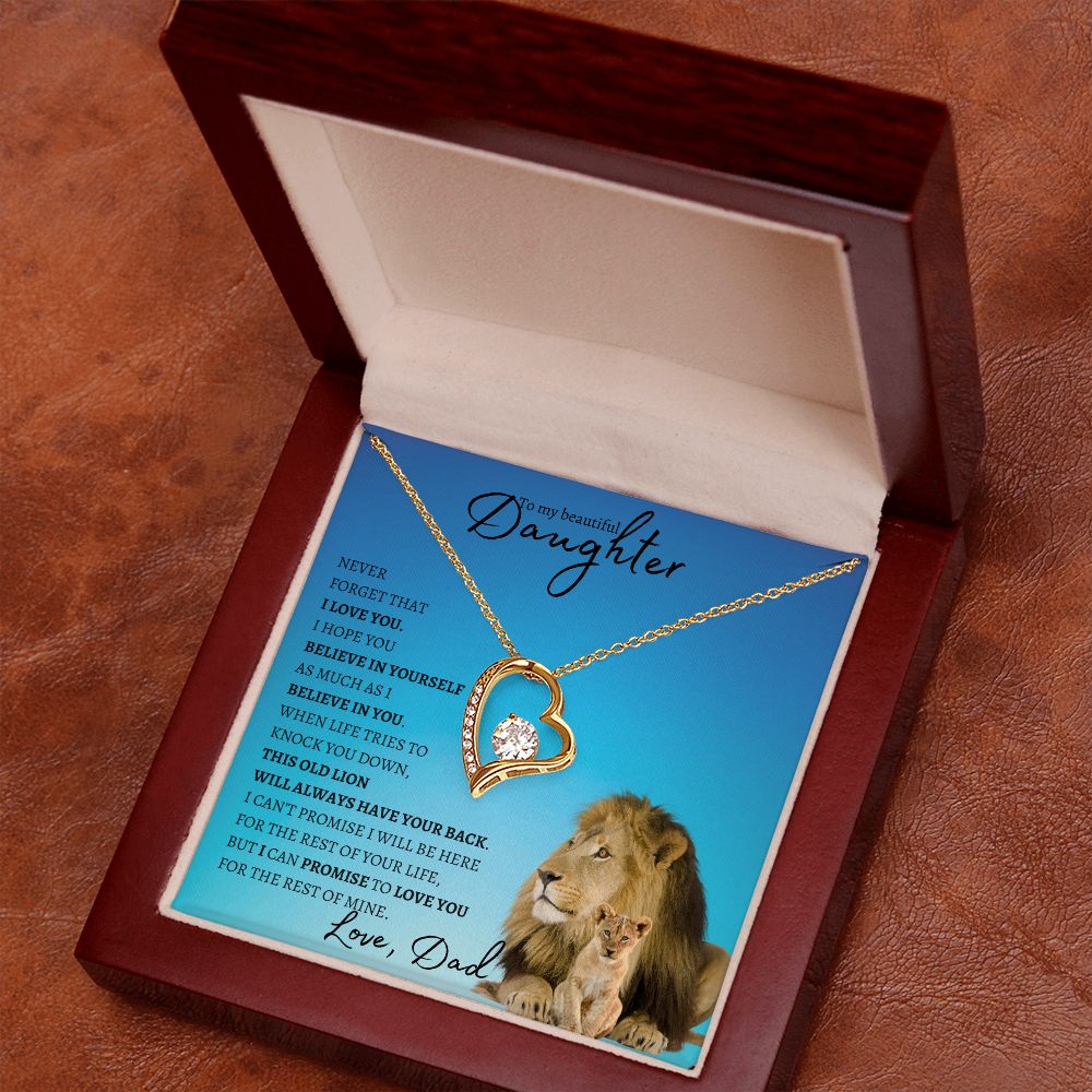Beautiful Daughter from Dad (Blue Lion Card) - Forever Love Necklace