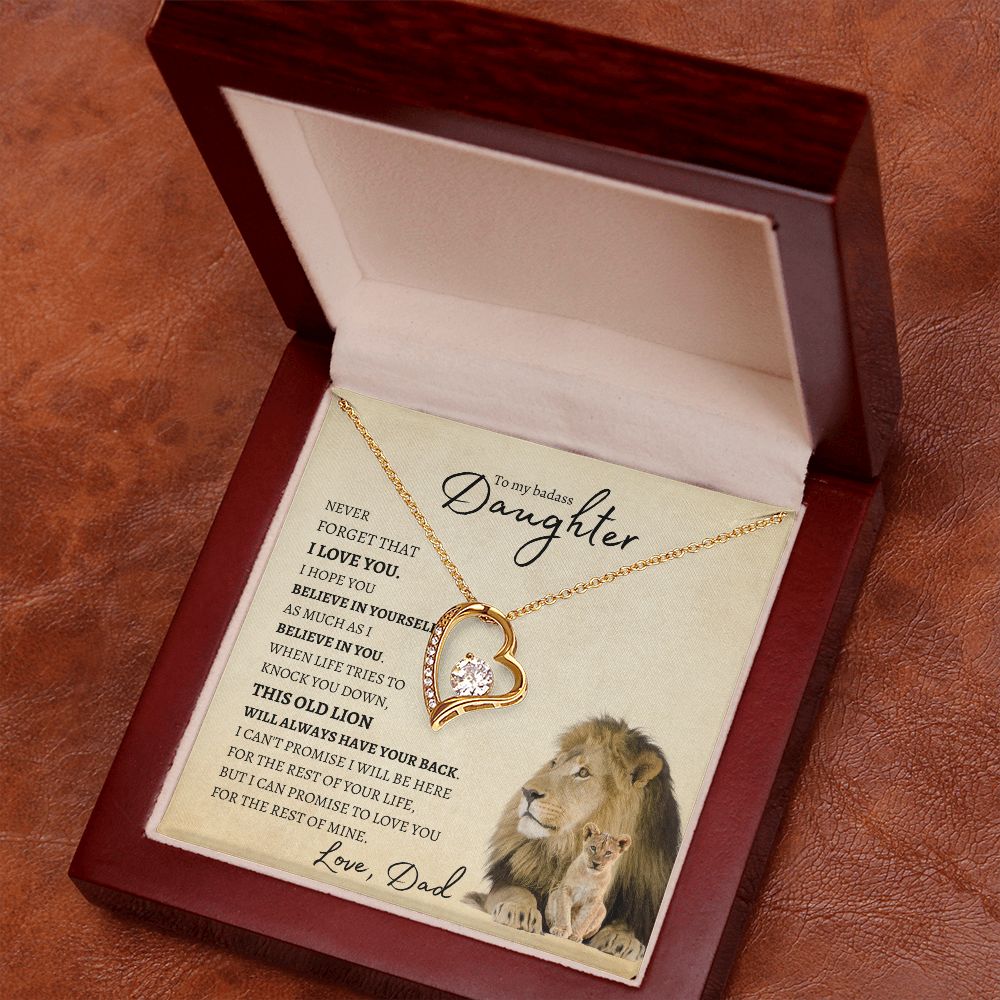 To my BadAss Daughter (Lion Beige Card) Forever Love Necklace