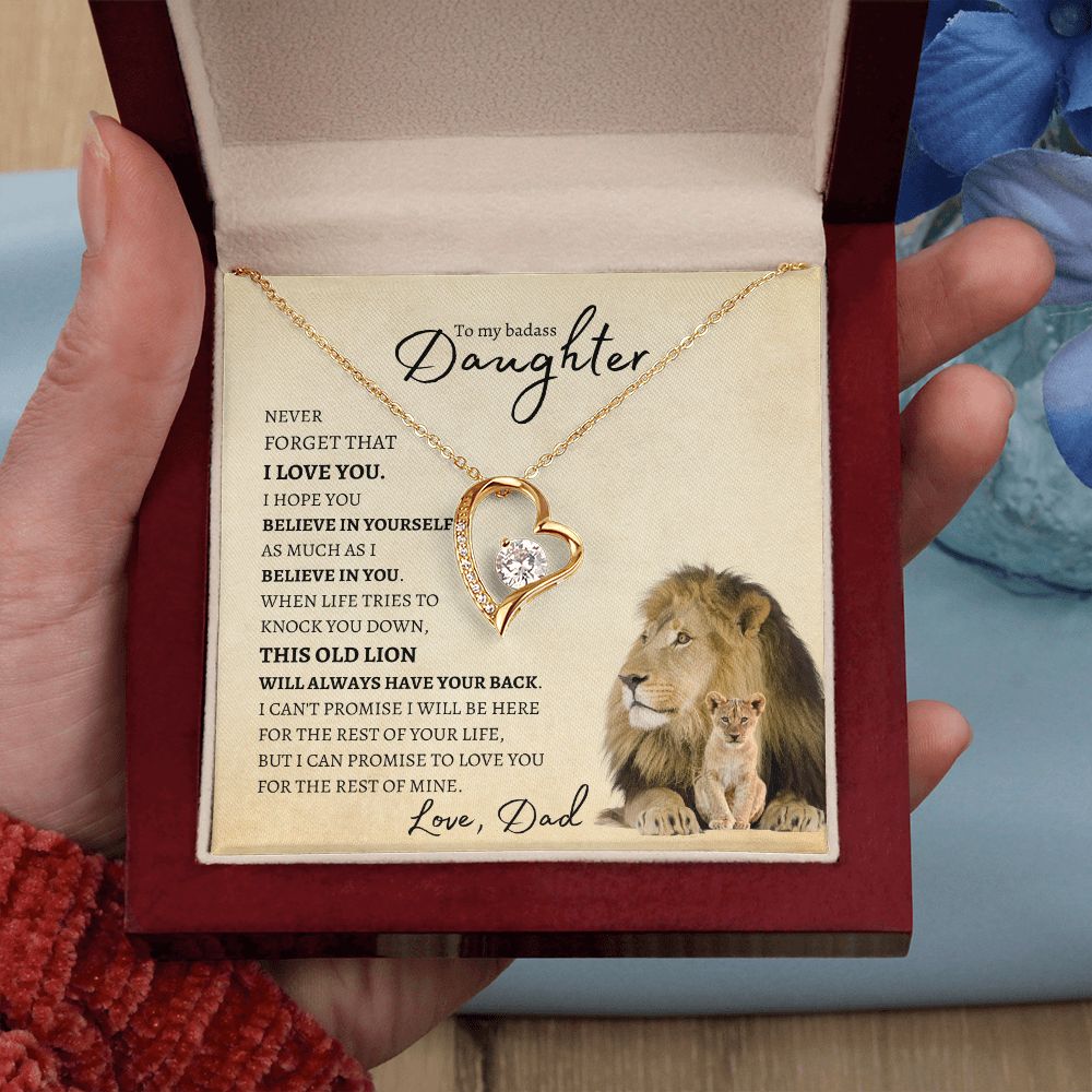 To my BadAss Daughter (Lion Beige Card) Forever Love Necklace