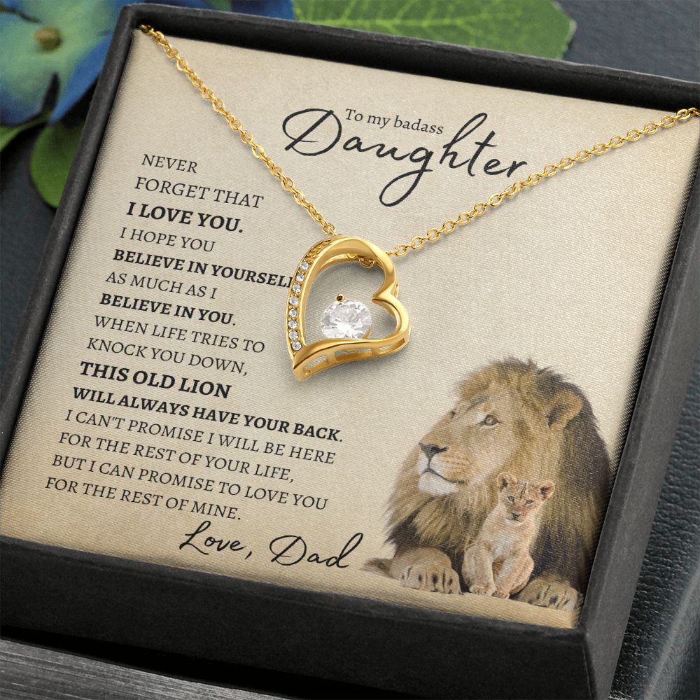 To my BadAss Daughter (Lion Beige Card) Forever Love Necklace