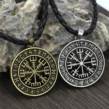Viking Vegvisir / Nordic Compass Pendant With Cord Necklace