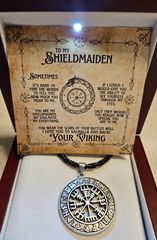 To My Shieldmaiden (Soulmate) - Viking Vegvisir / Compass Necklace with Black Cord