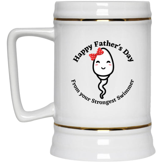 Happy Father's Day  From your Fastest Swimmer (Girl Bow Sperm)  Beer Stein 22oz.