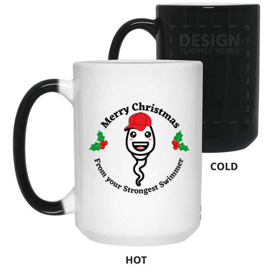 Merry Christmas From Your Strongest Swimmer (Red Hat Sperm)15oz Color Changing Mug