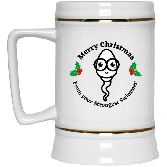 Merry Christmas From Your Strongest Swimmer (Glasses Sperm) Beer Stein 22oz.