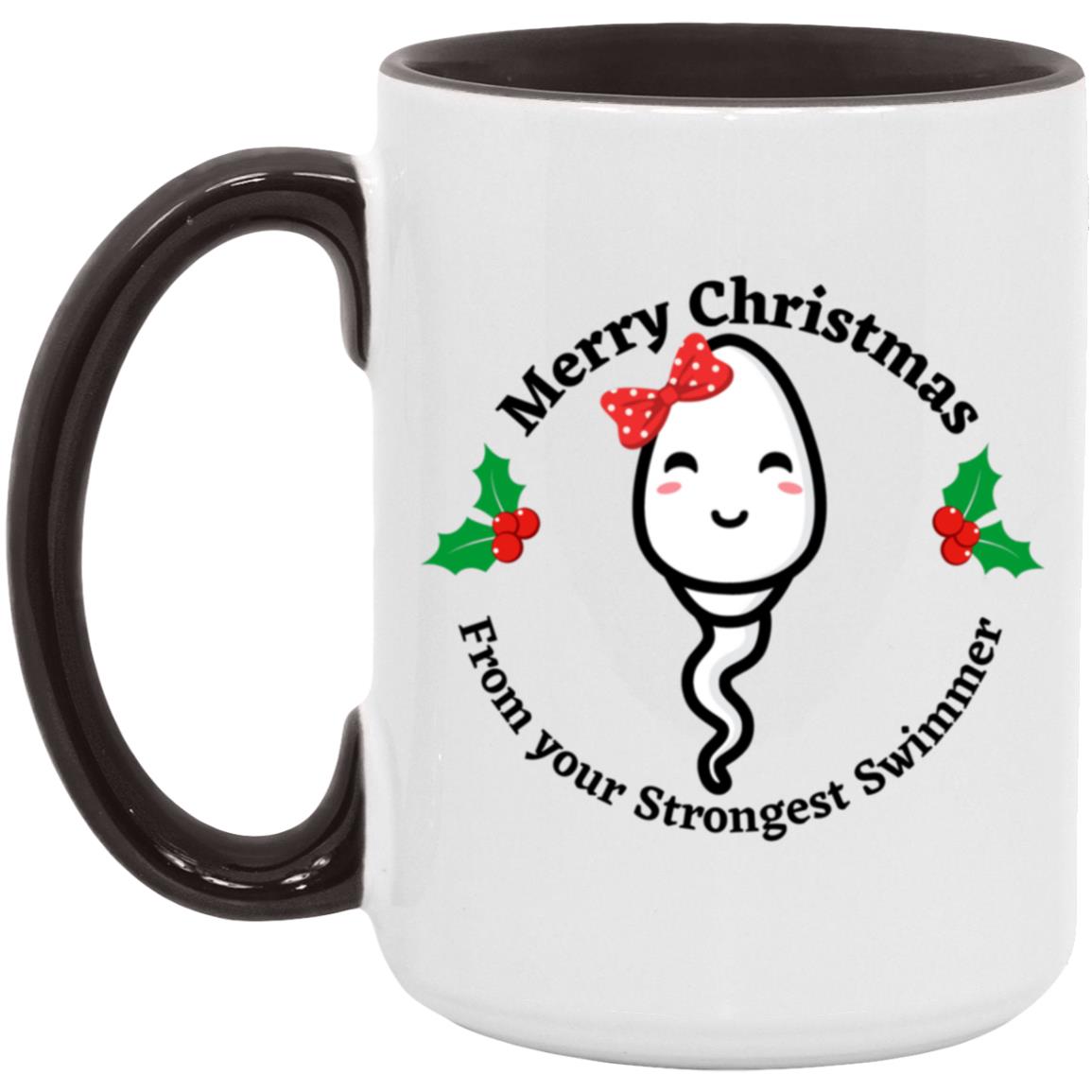 Merry Christmas From Your Strongest Swimmer (Red Bow Sperm)15oz Accent Mug