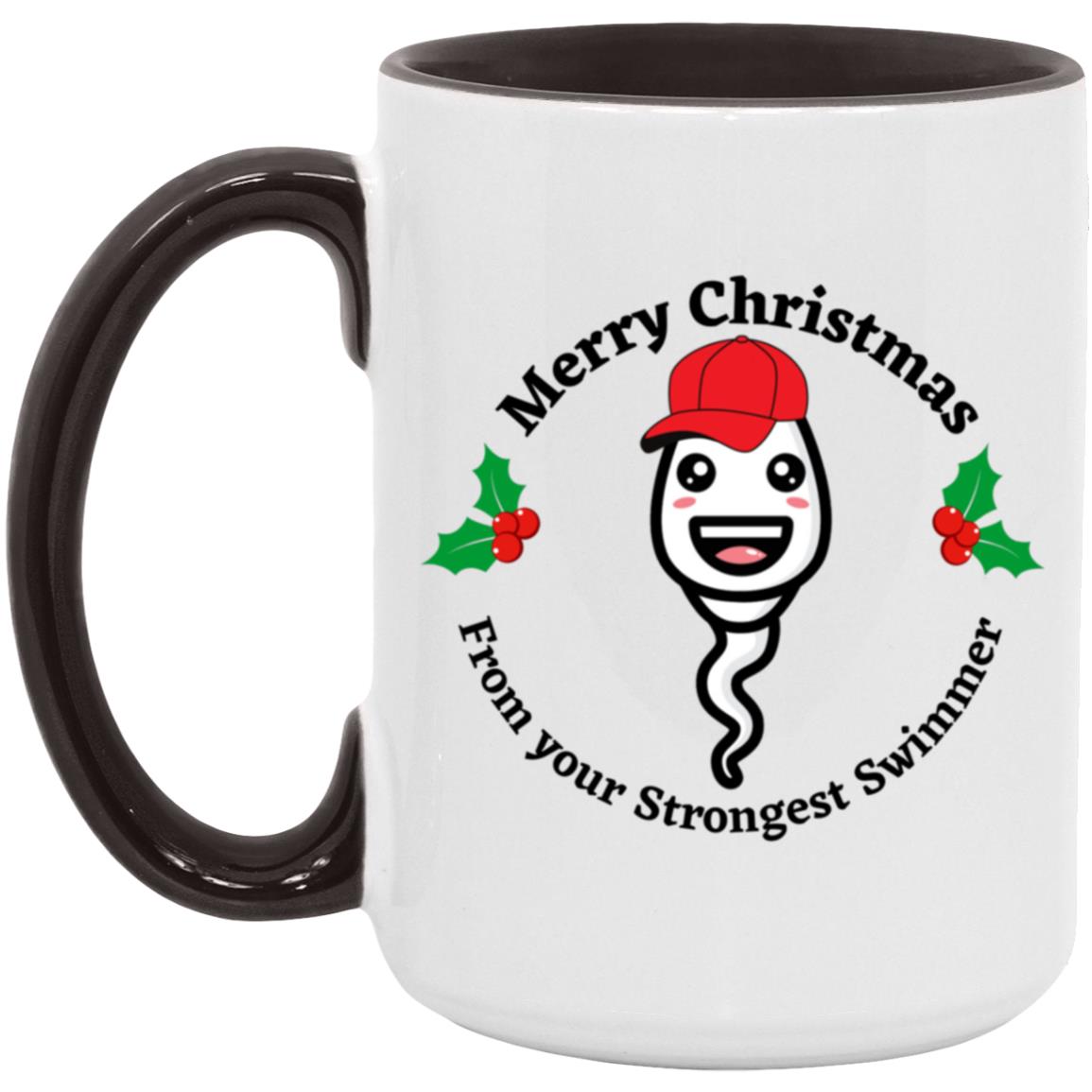 Merry Christmas From Your Strongest Swimmer (Red Hat Sperm)15oz Accent Mug