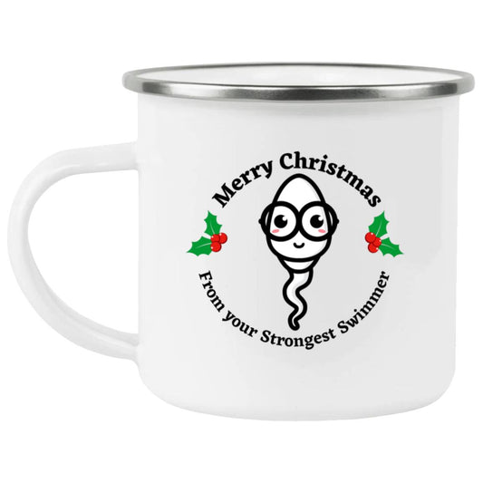 Merry Christmas From Your Strongest Swimmer (Glasses Sperm) Enamel Camping Mug