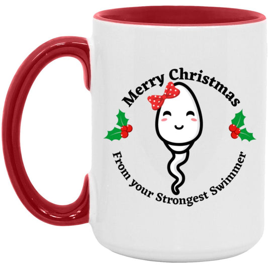 Merry Christmas From Your Strongest Swimmer (Red Bow Sperm)15oz Accent Mug