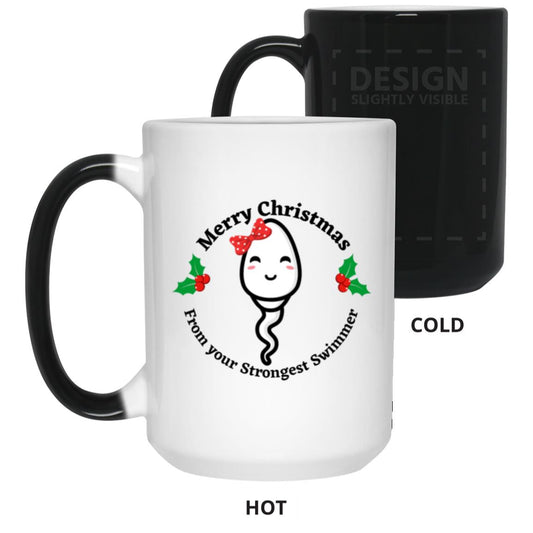 Merry Christmas From Your Strongest Swimmer (Red Bow Sperm)15oz Color Changing Mug