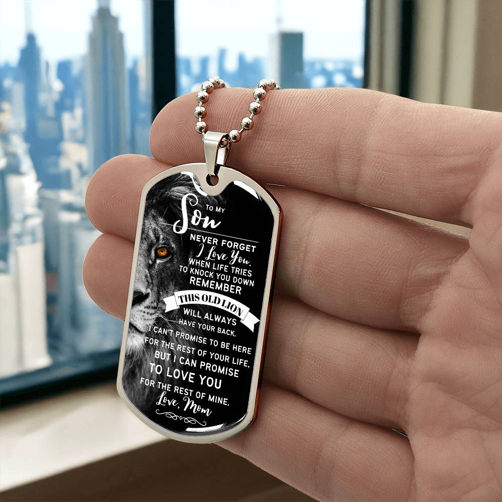 To My Son From Mom (Larger Lion) - Dog Tag Necklace