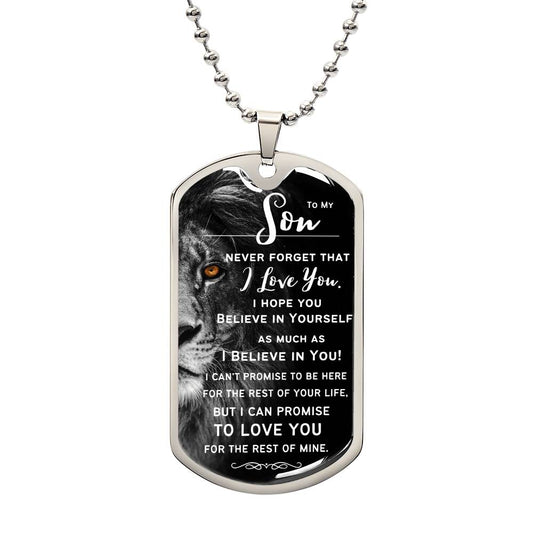 To My Son (From Mom or Dad) - Large Half Lion - Dog Tag Necklace
